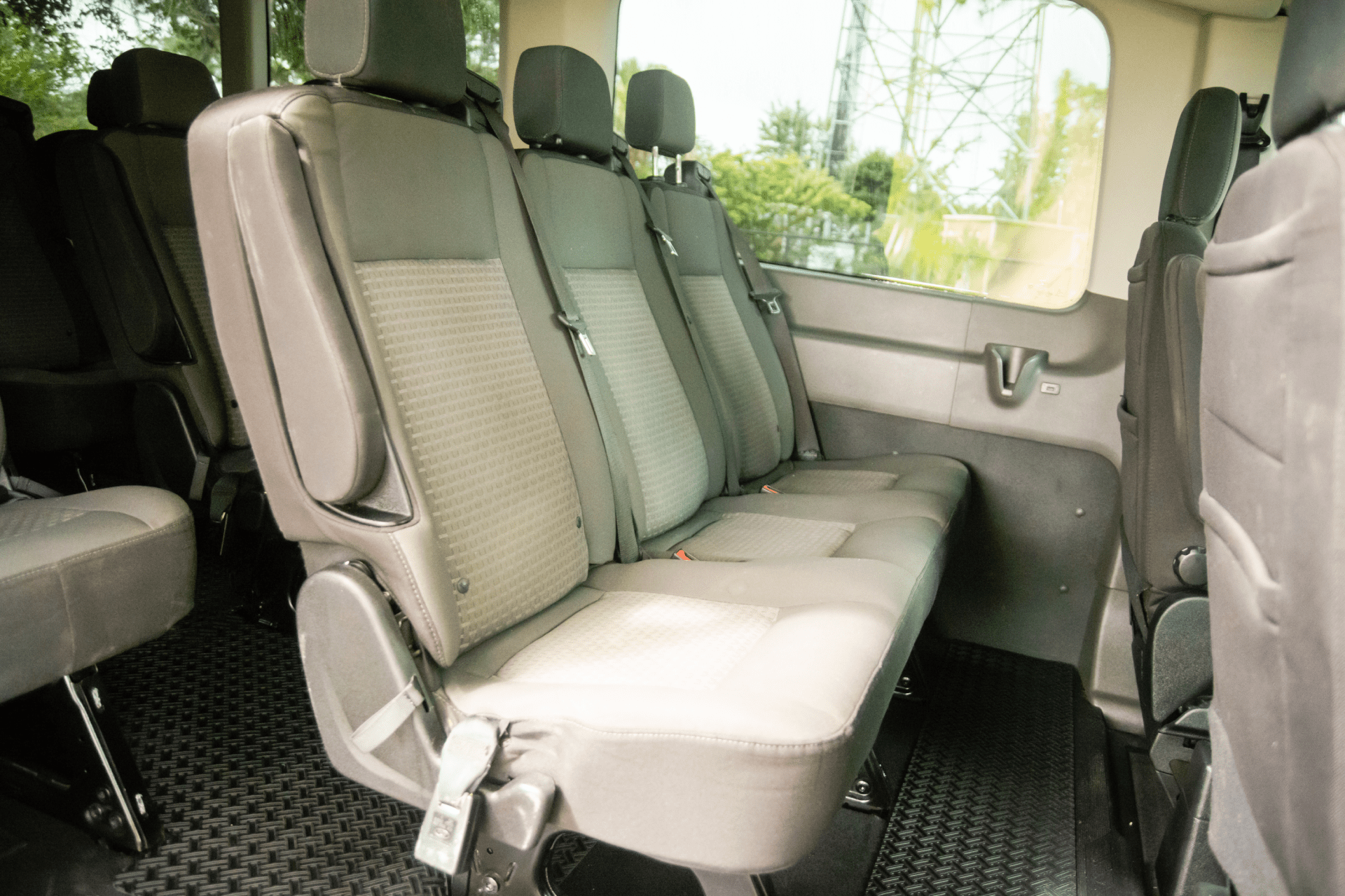 A view of the back seats in a van.